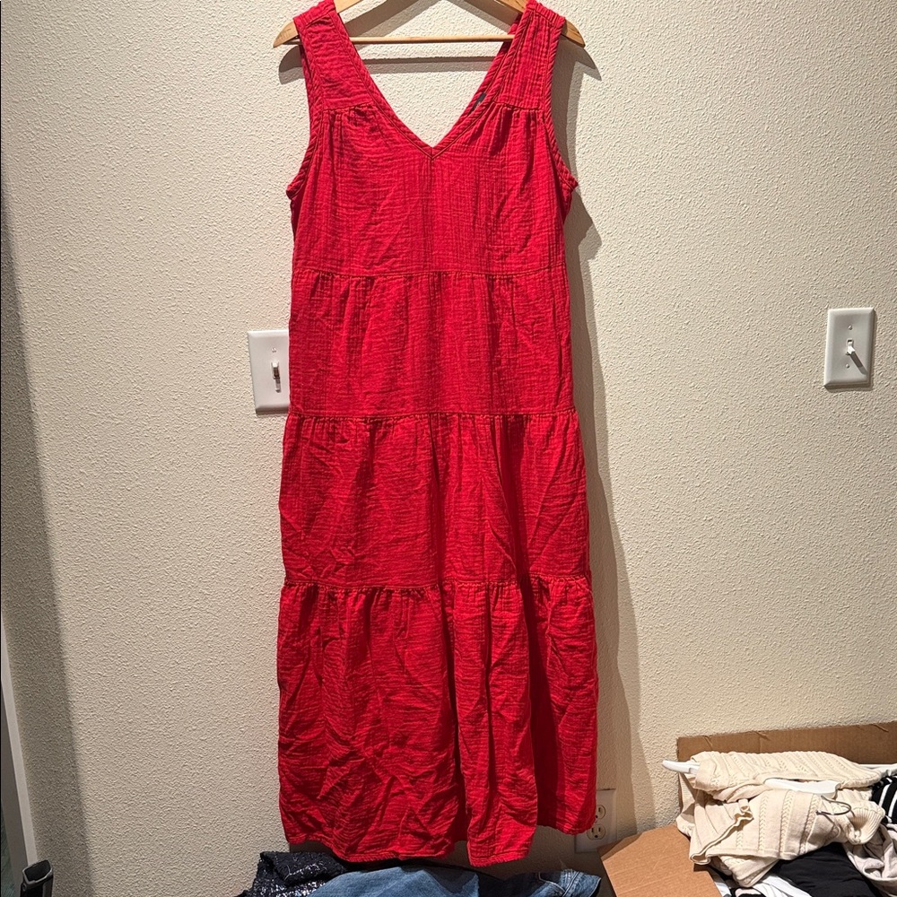 Quince Vibrant Red Maxi tiered Dress
